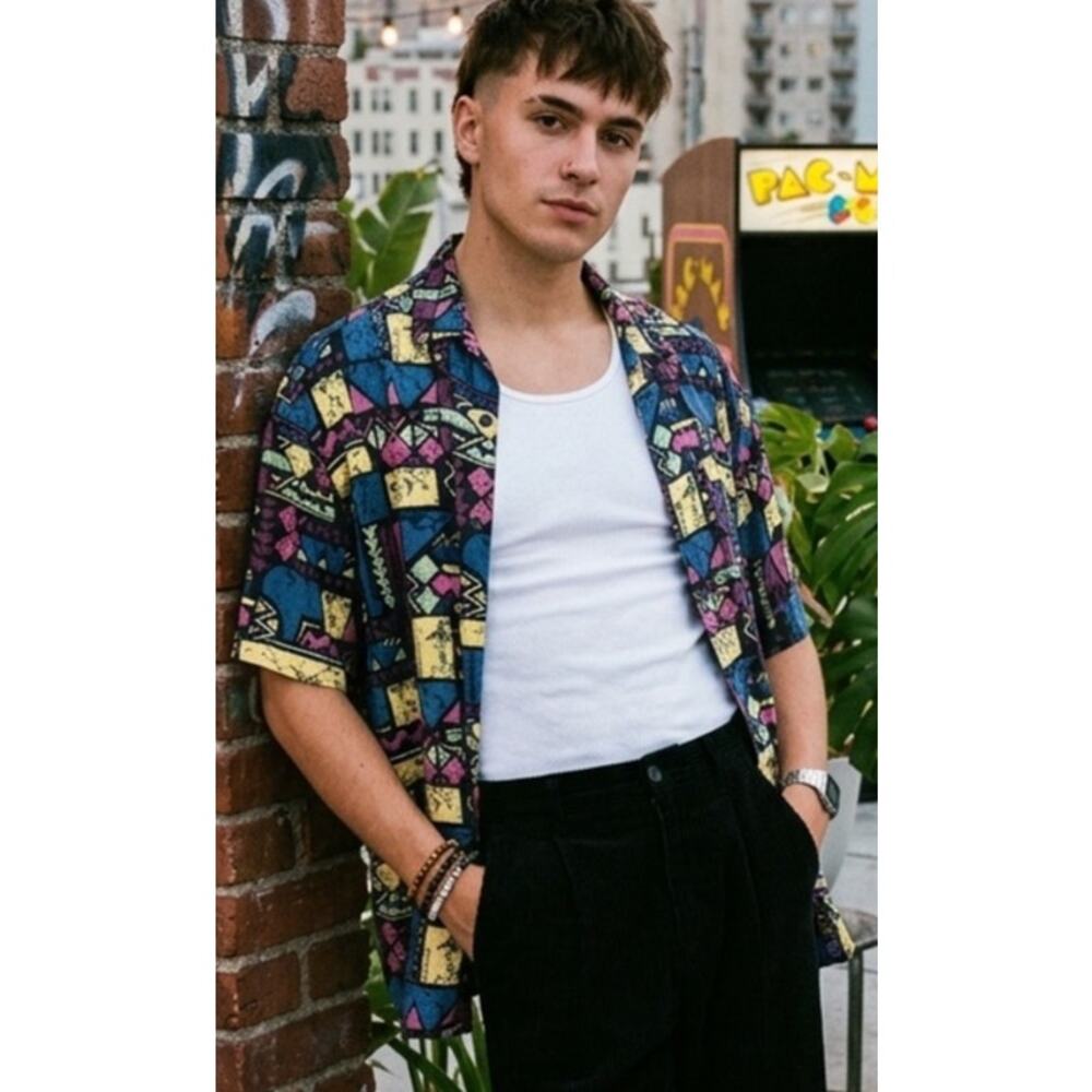 ASOS 80’s style retro Colorful Geometric Men's Shirt